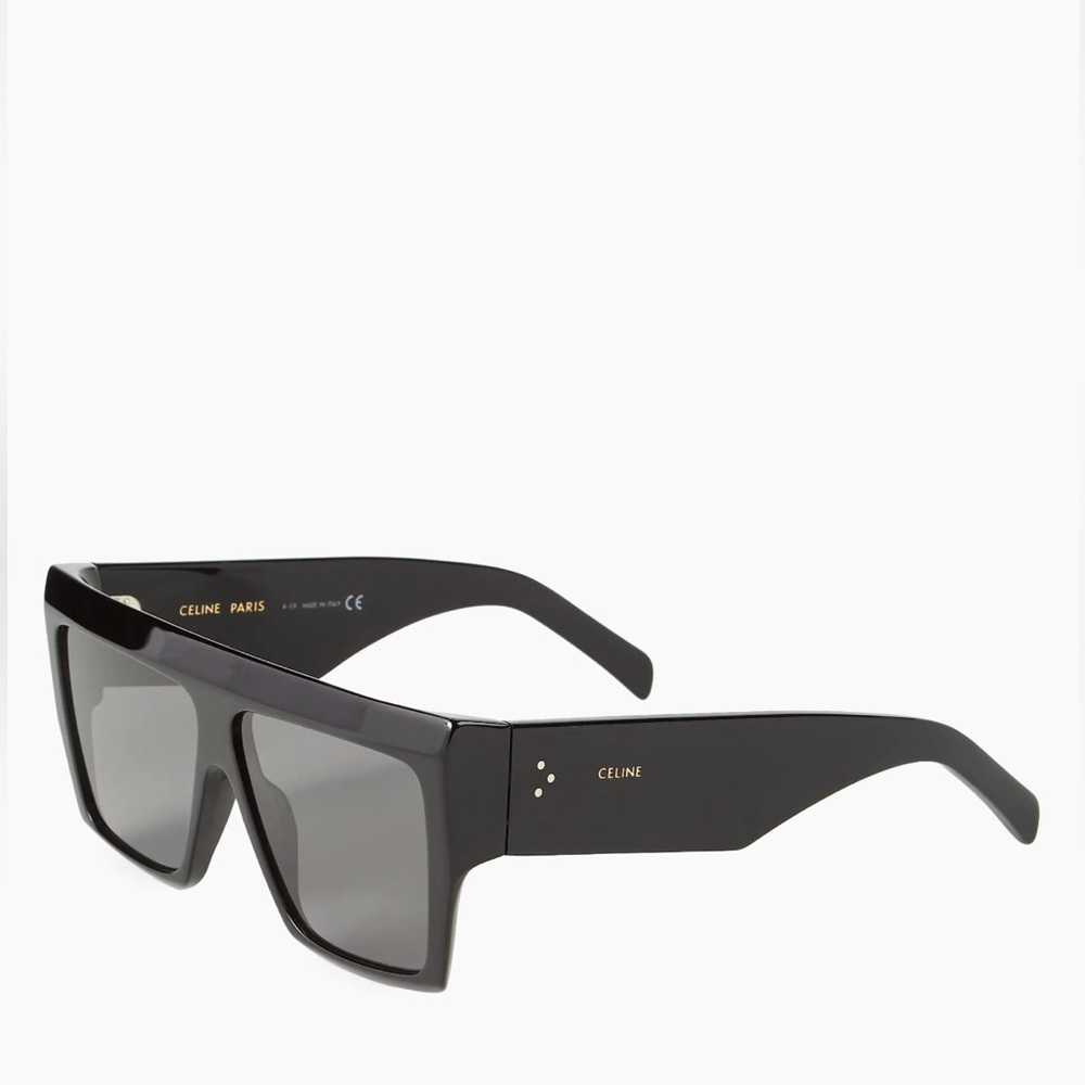 Celine Glossy Black Shield Sunglasses with Gold Accent